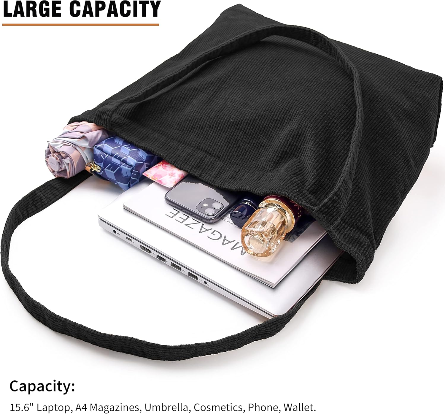 Captain Blues Damen -Cord -Umhängetasche, Einkaufsbeutel, Umhängetasche, große Einkaufstasche für Arbeit, Büro, Reisen, Einkaufen, Schule, Universität und tägliche Gebrauch – Bild 6