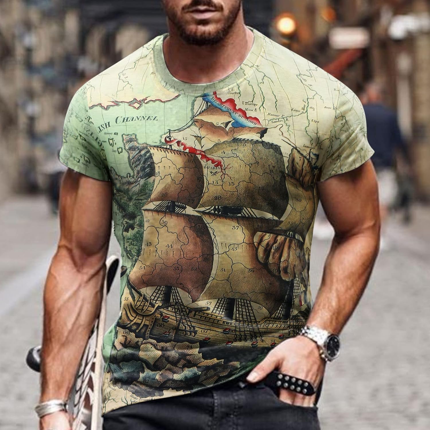 Herren 3D-Print-T-Shirt Bunte Vintage Herren Tee Tops Mode Krawatte Dye Top Streetwear Hemd Kurzarm Bluse Herren T-Shirts Crew Neck Kurzarm Top Sommer Modestyle Street Style Kurzärmele – Bild 2