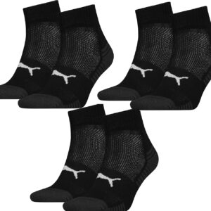 Puma 6 Paar gepolsterte Viertelsocken für Männer und Frauen / Sportsocken, schwarz