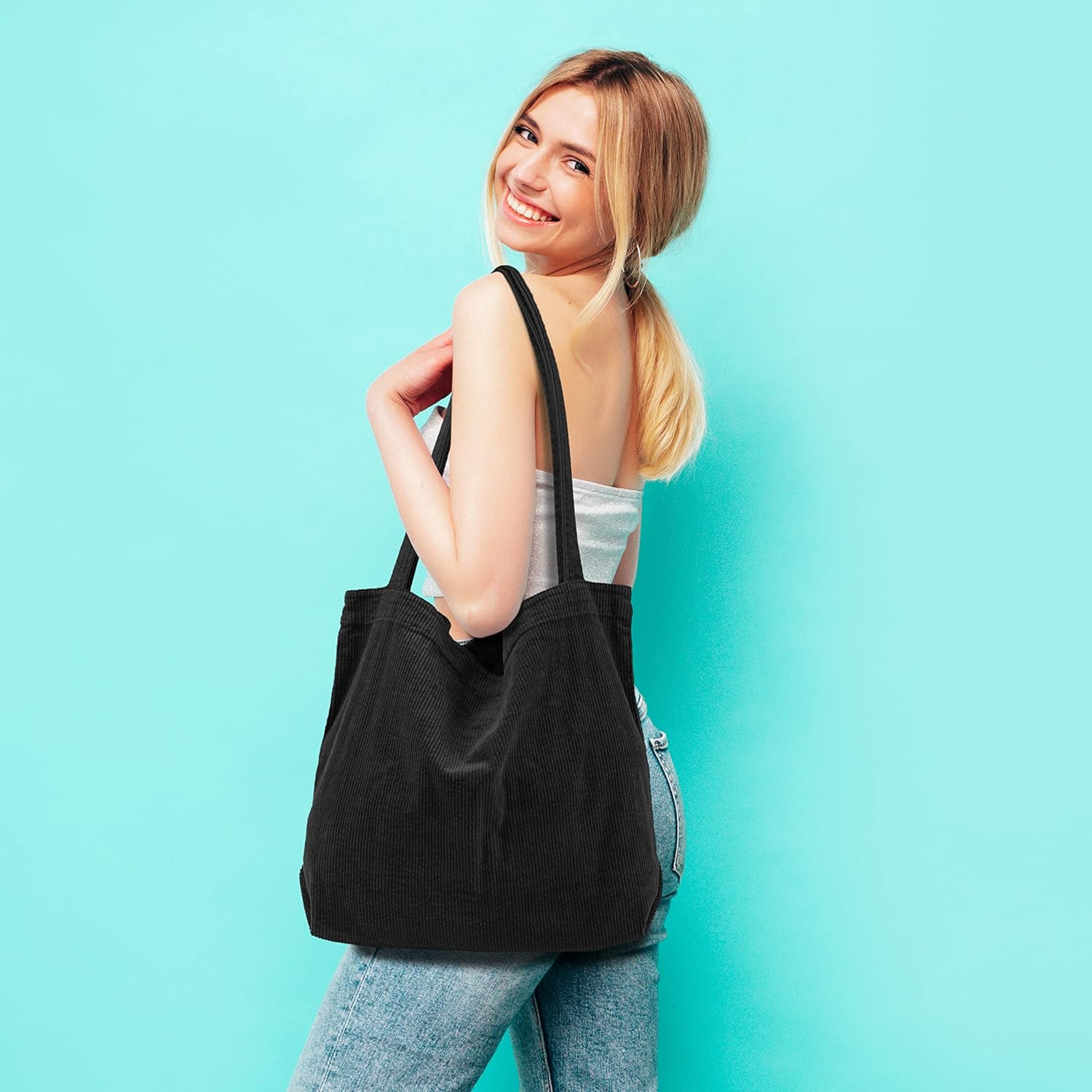 Captain Blues Damen -Cord -Umhängetasche, Einkaufsbeutel, Umhängetasche, große Einkaufstasche für Arbeit, Büro, Reisen, Einkaufen, Schule, Universität und tägliche Gebrauch – Bild 4