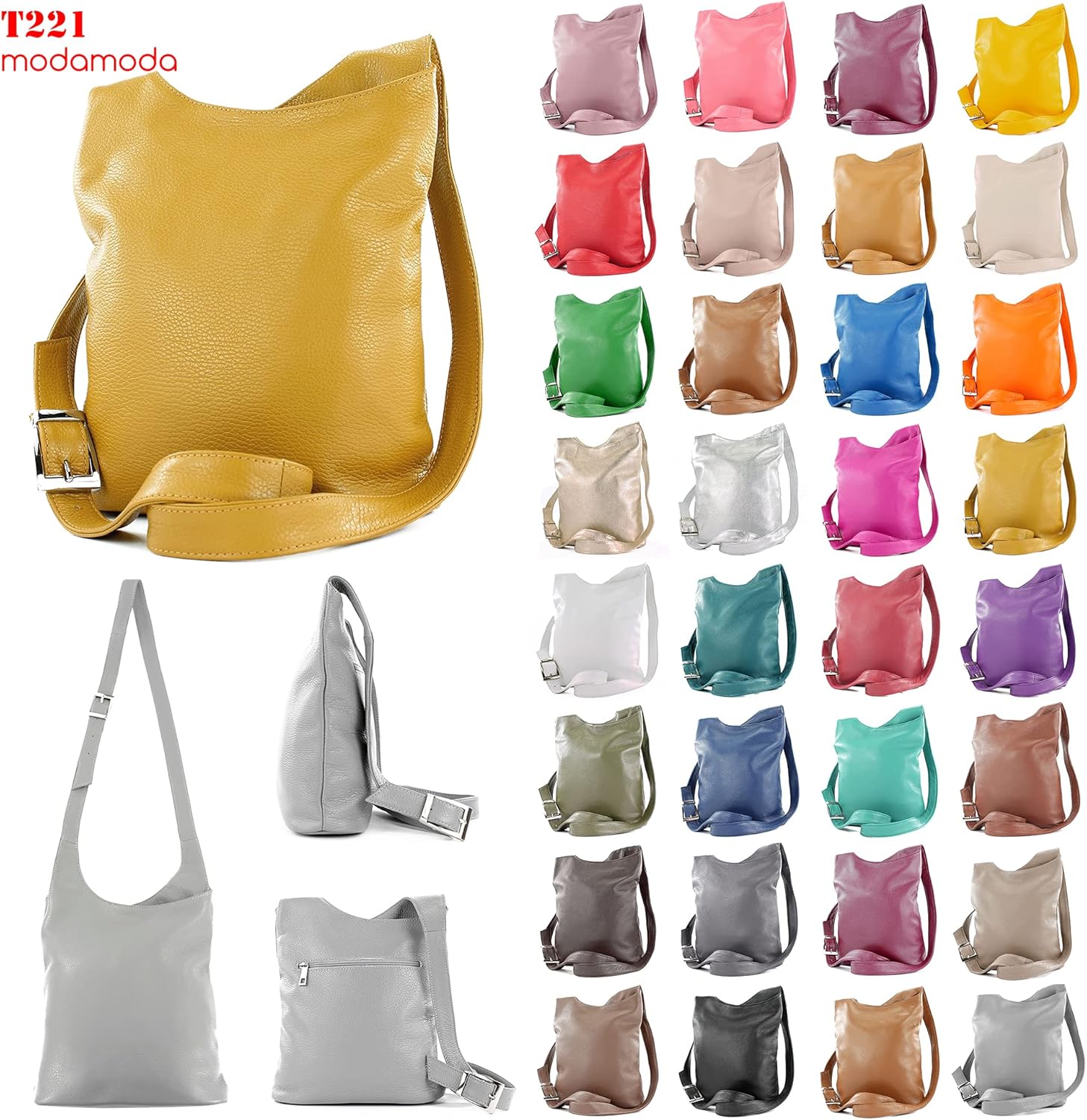 Modamoda DE - T221 Italienische Umhängetasche mittelgroße Leder – Bild 4