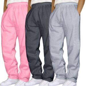 3 Packs Herren Open Hem Tracksuit Bottoms mit Taschen Casual Fitness Sport Sport Jogger Hip Hop gerade Bein Aktivkleidung an Jogging Bods ziehen
