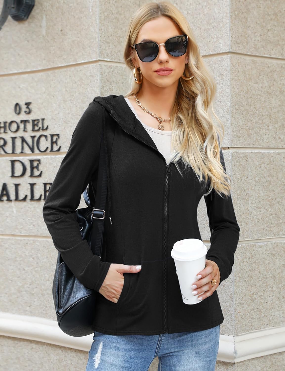 Frauen lose Schweißjacke mit Kapuze mit Zip Hoodie Pullover Hoodie Outwear Sweatshirt Hoodie Jackets Herbst Winter mit Reißverschluss – Bild 2