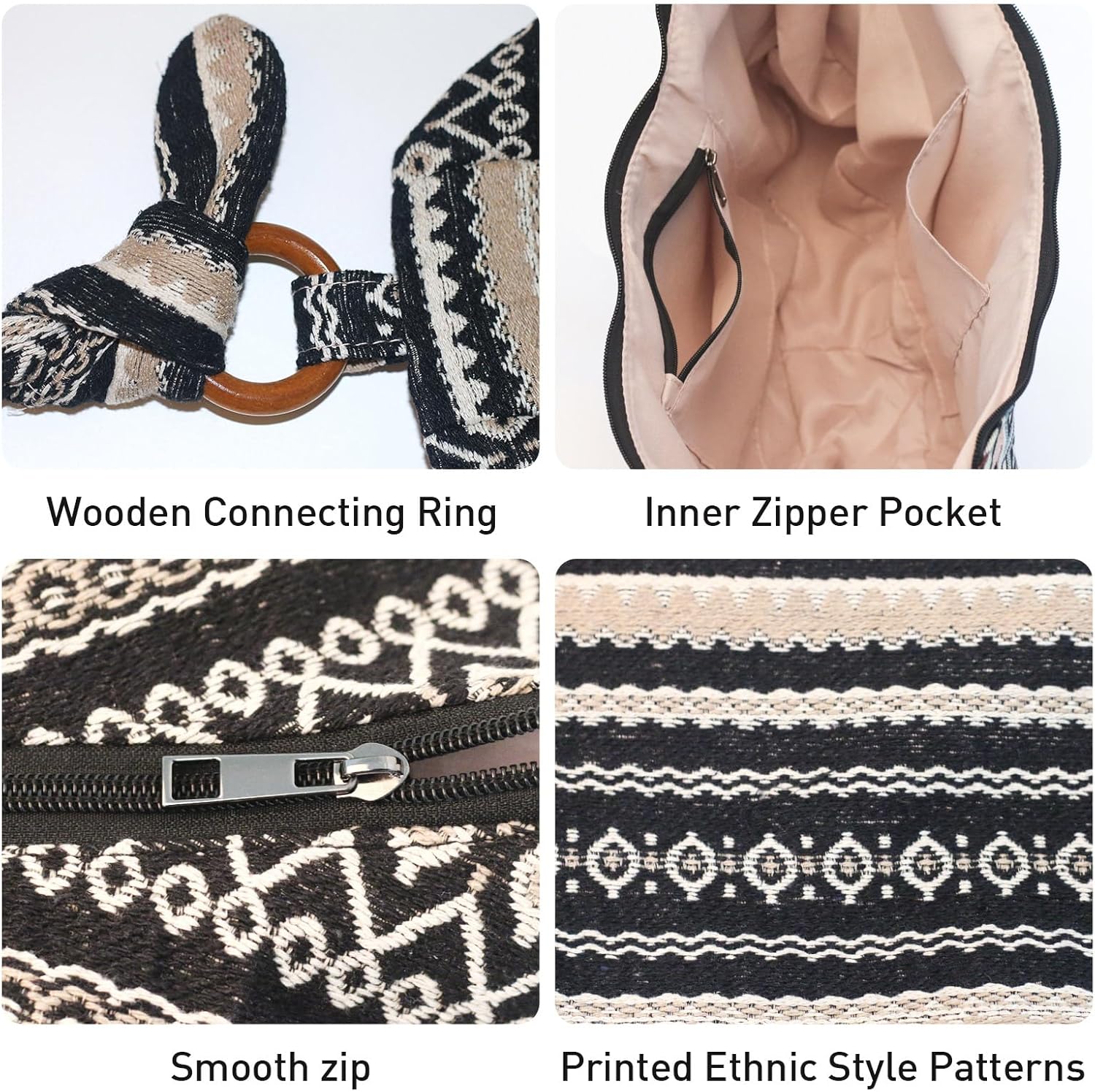 Huiystar Bohemian Umhängetasche für Frauen im ethnischen Stil großer Leinwandbeutel mit verstellbarem Schultergurt – Bild 6