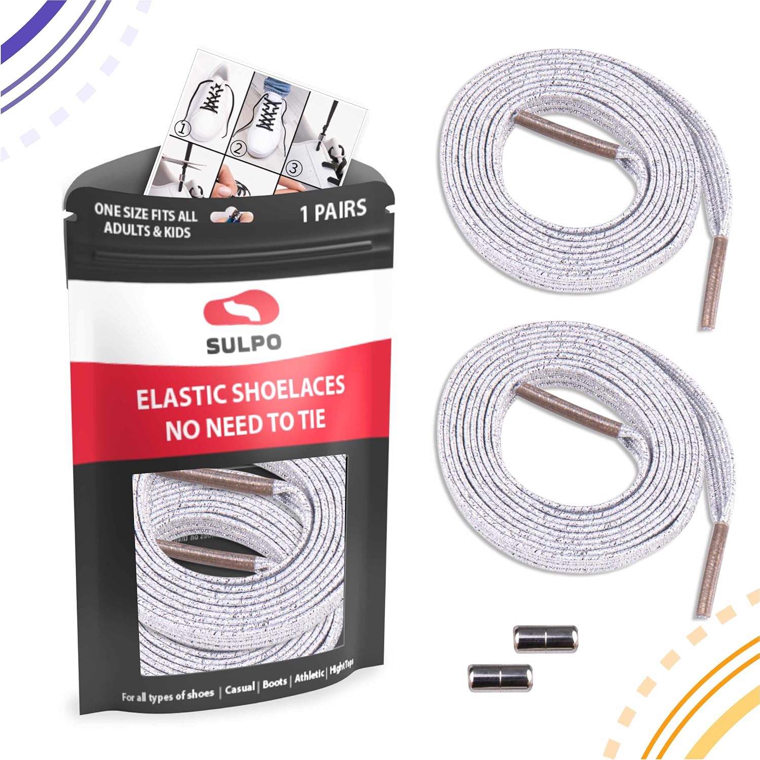 Sulpo flach ohne Krawatten -Schnürsenkel, elastische Schnürsenkel mit Metallaglingen, mit Schnellfreisetzungen, Gummi -Shoelaces für Erwachsene und Kinder – Bild 5