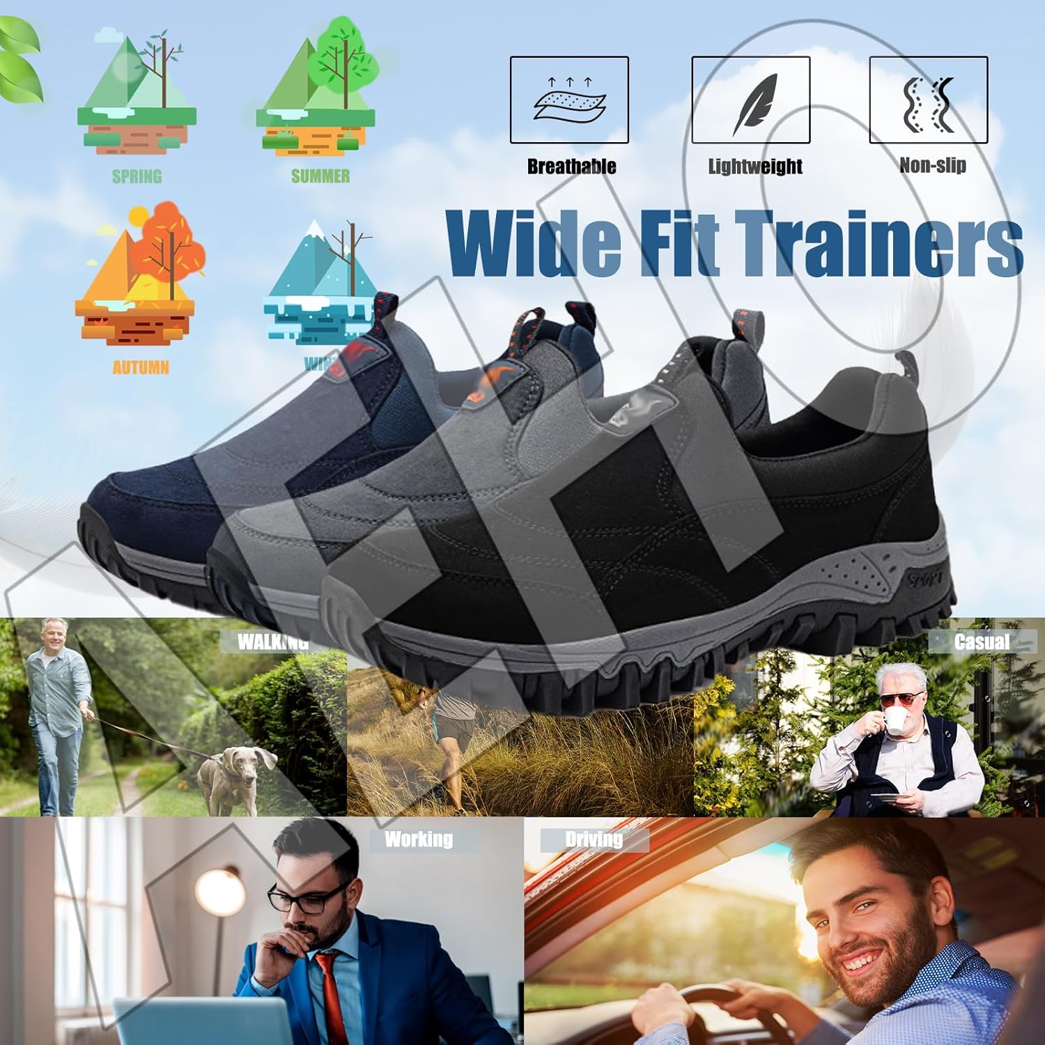 Aeho-Schuhe extra breite Herrenschlupf auf Trainern Freisprecher Wildleder-Herrenschuhe ohne Schnürsenkel Leichte Sportschuhe atmungsaktive Freizeitschuhe Outdoor Modelaufschuhe im Freien – Bild 7