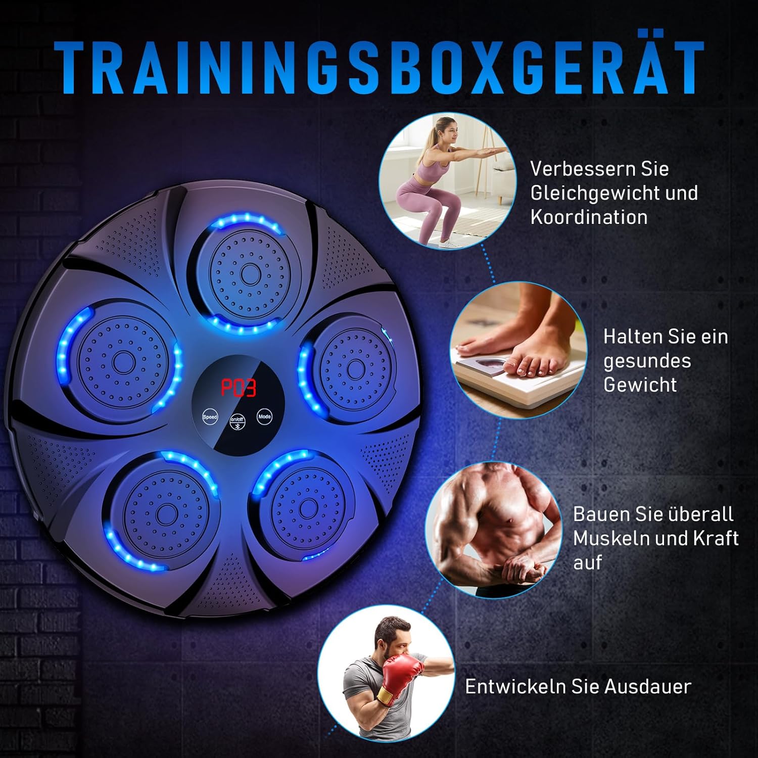 semai Music Boxing Machine, LED Musik Boxmaschine, Unterstützt Bluetooth, 9Geschwindigkeitsmodi und Zählmodus Für Erwachsene und Kinder Exercise/Stress Release – Bild 4