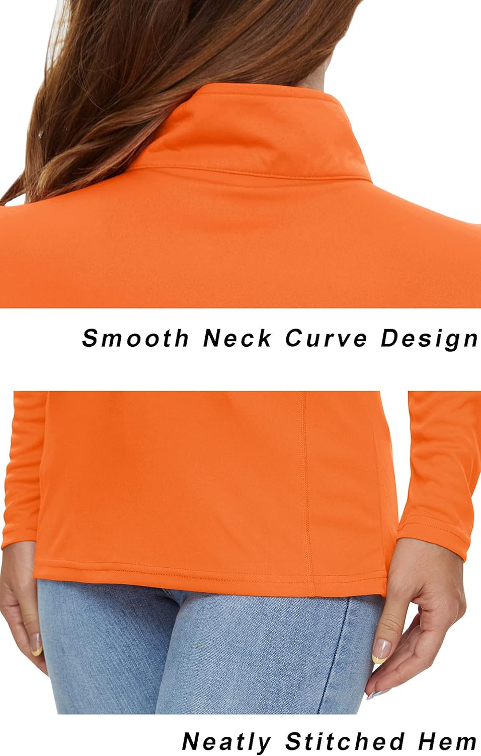 Kefitevd UPF50+ Frauen für Langschläfchen-Hautausschläge 1/4 Reißverschluss Leichtes Stand-up-Hächter Langarm-Hemd für das Laufen zum Wanderung – Bild 5