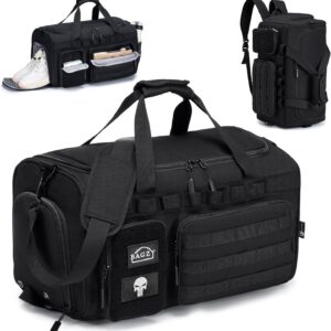 Bagzy Tactical Reiset Bag Sports Bag 40L Trainingstasche Männer mit Schuhfach für Männer Reise Sport Fitness Weekender Camping, Black 3 in 1, Reisetasche