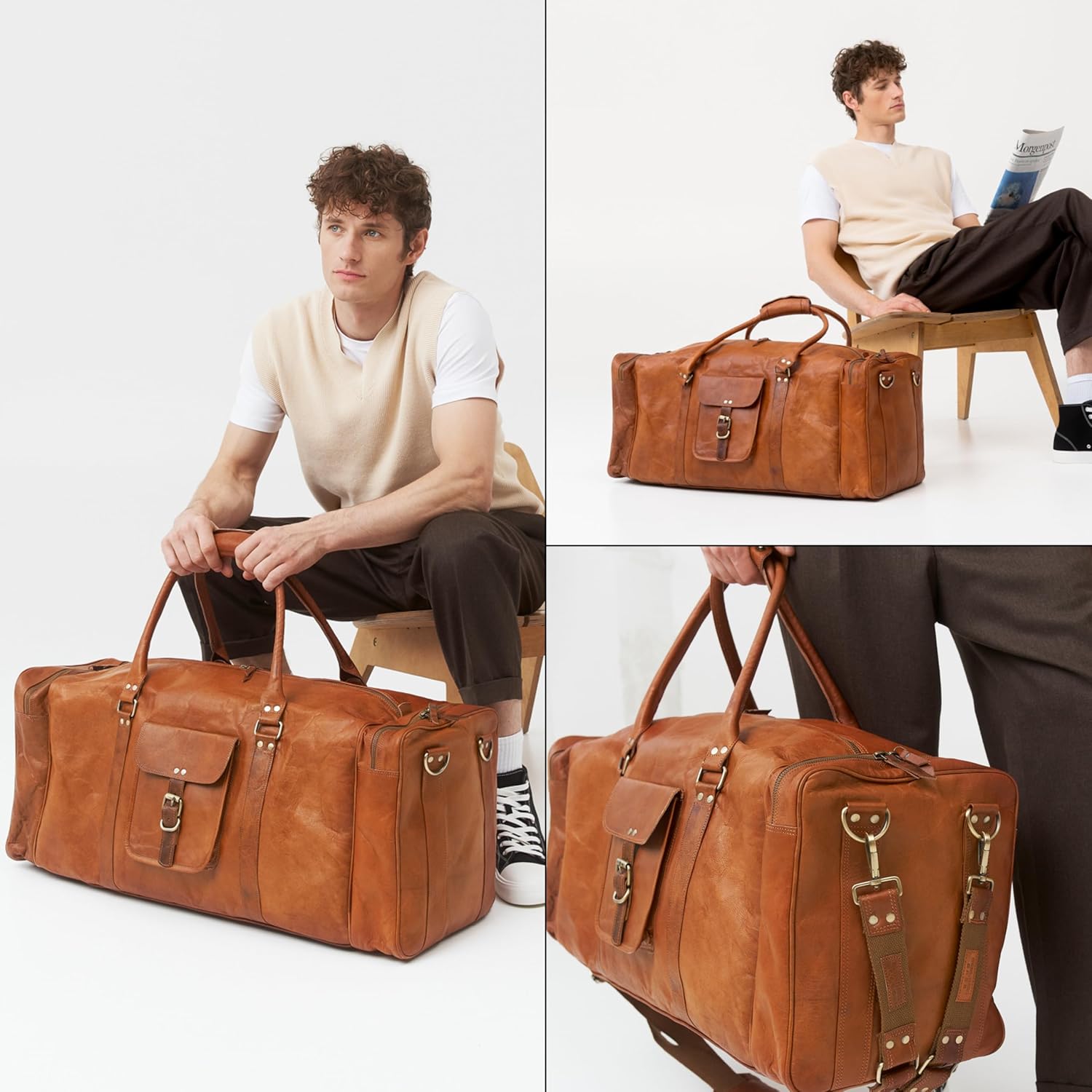 Berliner Bags Vintage Weekender New Yorker Leder -Reisetasche für Männer und Frauen - Brown, Brown xxxxl, Vintage – Bild 7