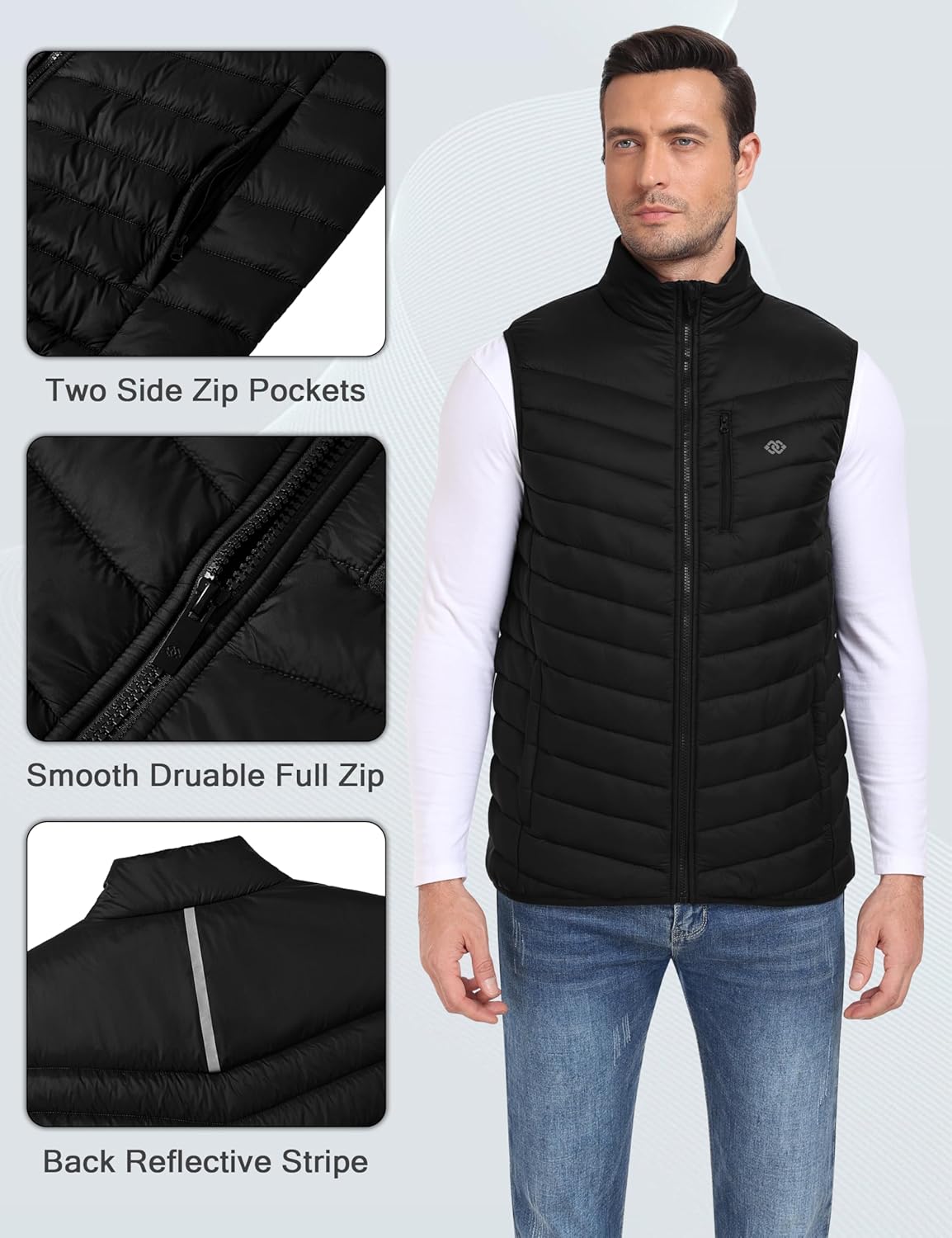 Mofiz Herren-Leichtgewicht gestaßen Weste Stand-up-Halsband warm ausgekleidete Hybridweste Übergang Weste windprofessionelle Outdoor-Westen für Freizeitarbeit Golf Wandern – Bild 4