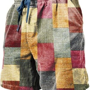 Checked Herren -Shorts mit Elastizitätsband, Sommer -Bermuda -Shorts, hohe Taillenkurzhose, regelmäßiger Passform, Sommershorts im Farbblock, leichten und luftigen Strandshorts, Brettshorts, Outdoor -Sportarten im Freien