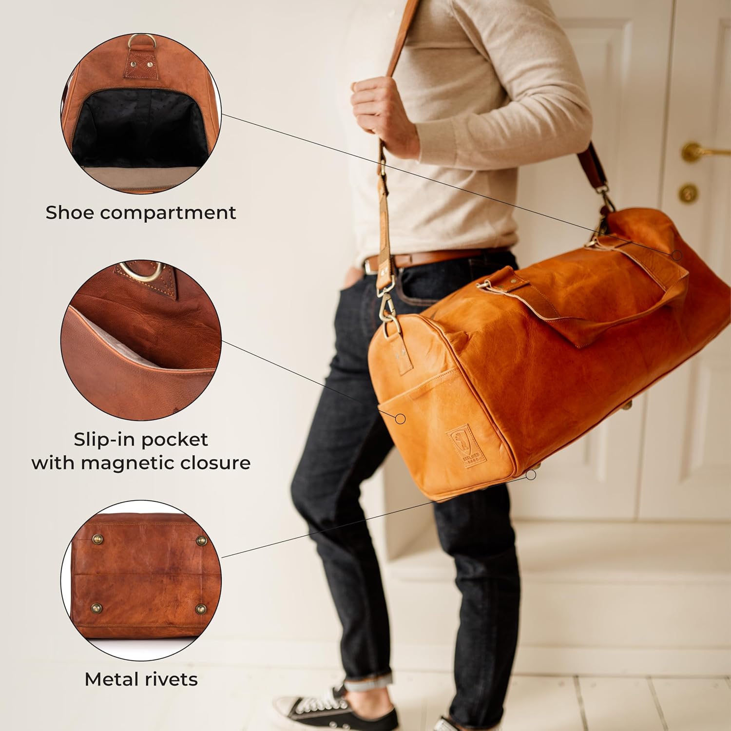 Berliner Bags Weekender Oslo Leder Reisetasche Frauen Männer braun groß 45L – Bild 5