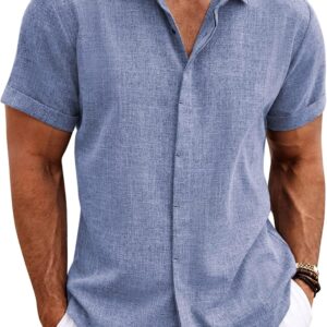 Coofandy-Leinenhemd, Herren-Kurzarm-Shirt, Button-Down-Hemd mit normalem Fit, Sommer-Strand-Leinenhemd