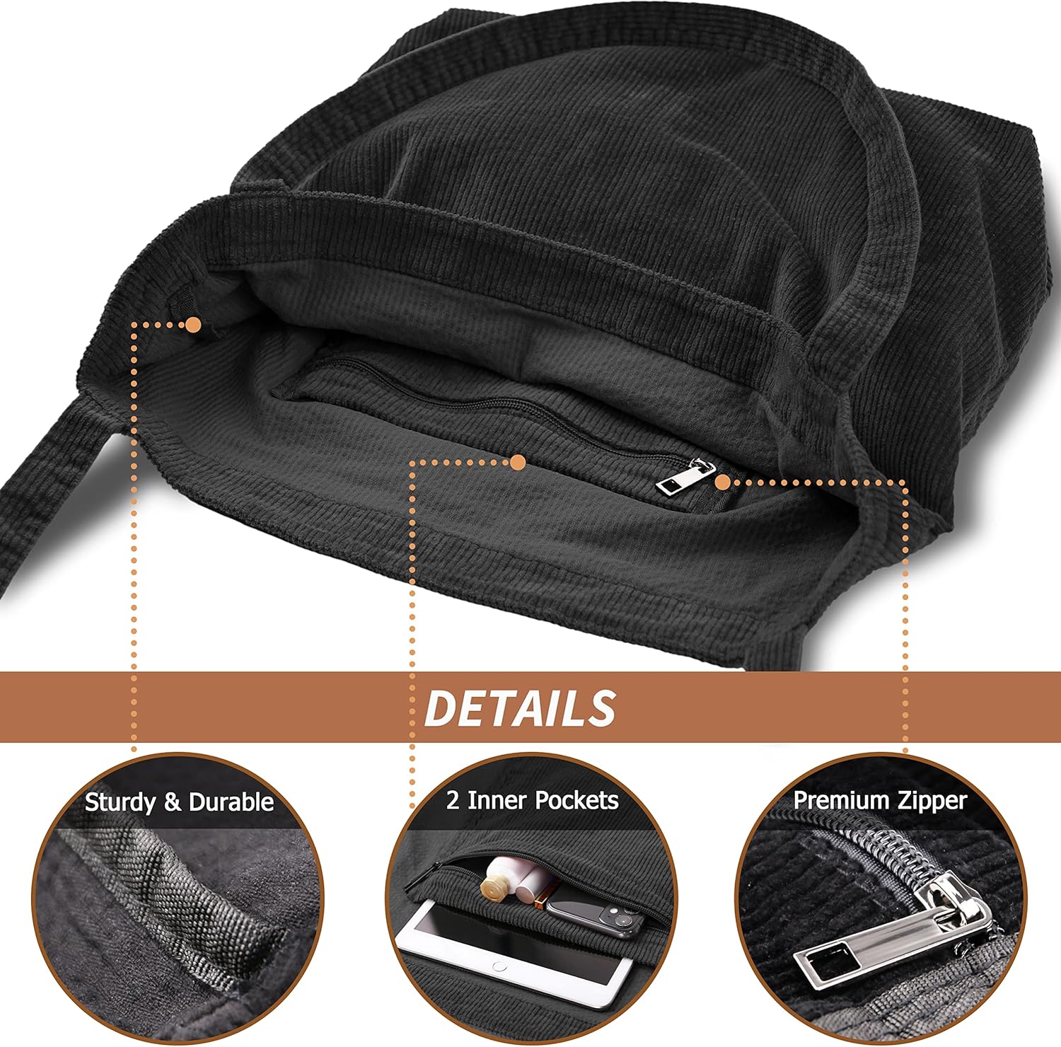 Captain Blues Damen -Cord -Umhängetasche, Einkaufsbeutel, Umhängetasche, große Einkaufstasche für Arbeit, Büro, Reisen, Einkaufen, Schule, Universität und tägliche Gebrauch – Bild 3