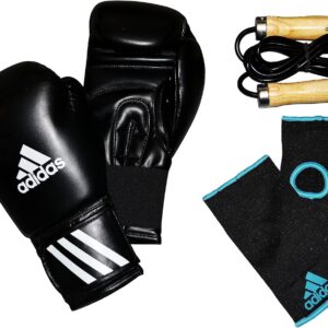 ADIDAS Mens Boxing, MMA, Kickboxing Training Set including 12oz Boxing Gloves, Skipping Rope and Inner Gloves